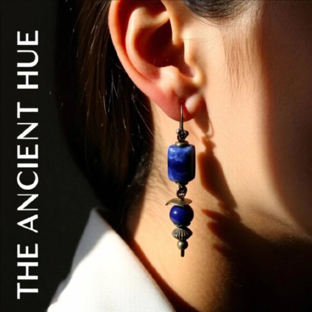 Blue Sodalite + Lapis Lazuli + Bronze ~ Handmade & One-of-a-kind Dangle Earrings - Picture 2 of 13
